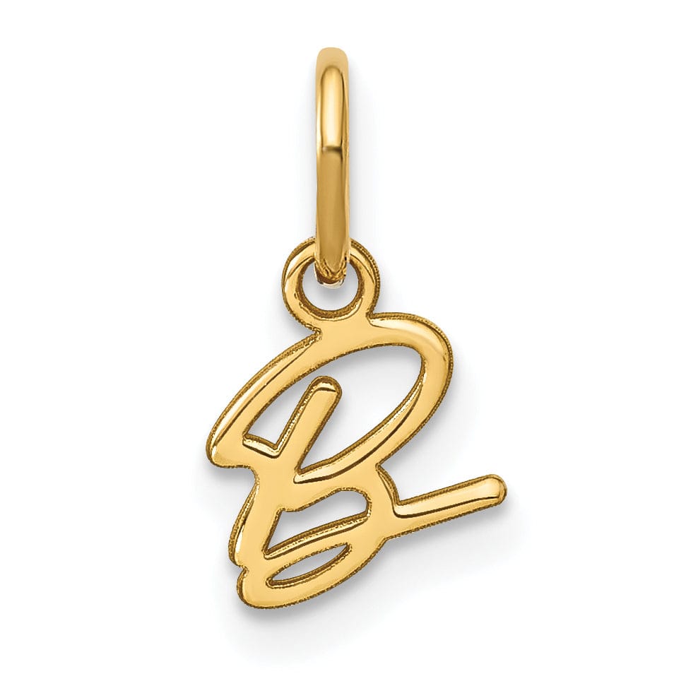 14K Yellow Gold Small Size Upper Case Script Letter B Initial Pendant