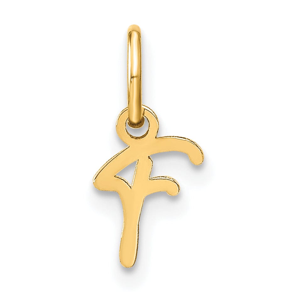 14K Yellow Gold Small Size Upper Case Script Letter F Initial Pendant