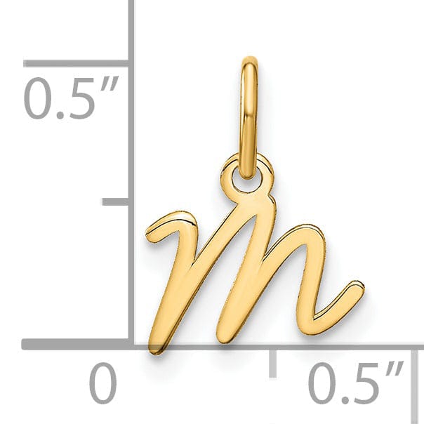 14K Yellow Gold Small Size Upper Case Script Letter M Initial Pendant