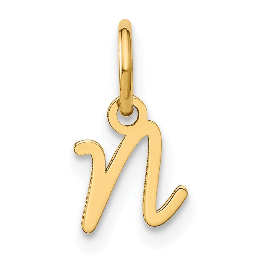 14K Yellow Gold Small Size Upper Case Script Letter N Initial Pendant