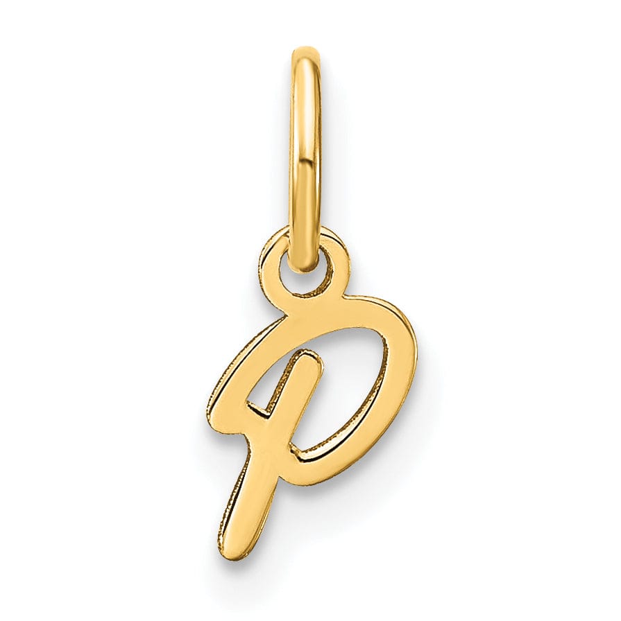 14K Yellow Gold Small Size Upper Case Script Letter P Initial Pendant