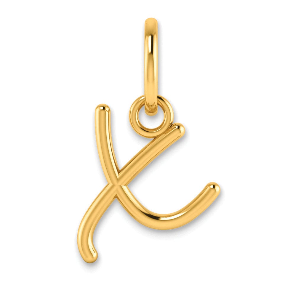 14K Yellow Gold Small Size Upper Case Script Letter X Initial Pendant