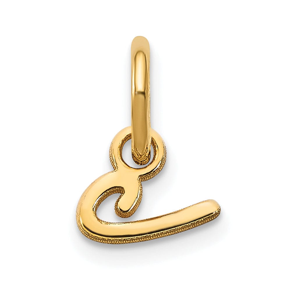 14K Yellow Gold Polished Finish Small Size Women's Lower Case Script Letter C Initial Design Charm Pendant
