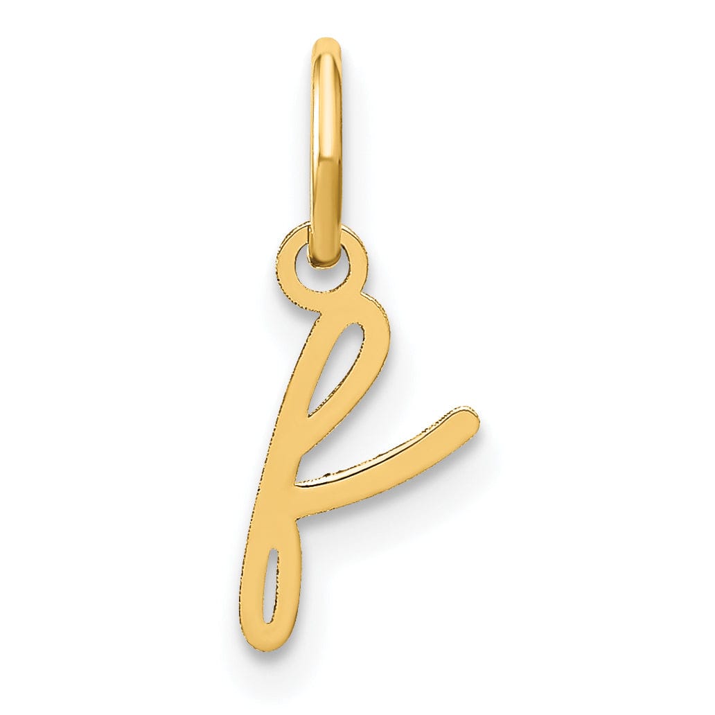 14K Yellow Gold Polished Finish Small Size Women's Lower Case Script Letter F Initial Design Charm Pendant