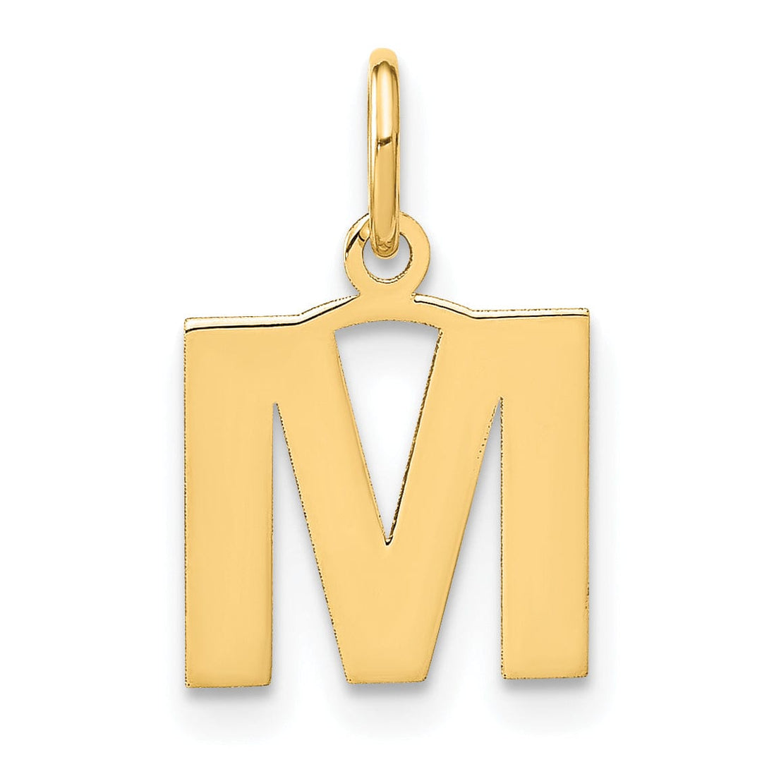 14k Yellow Gold Small Size Letter M Initial Block Pendant