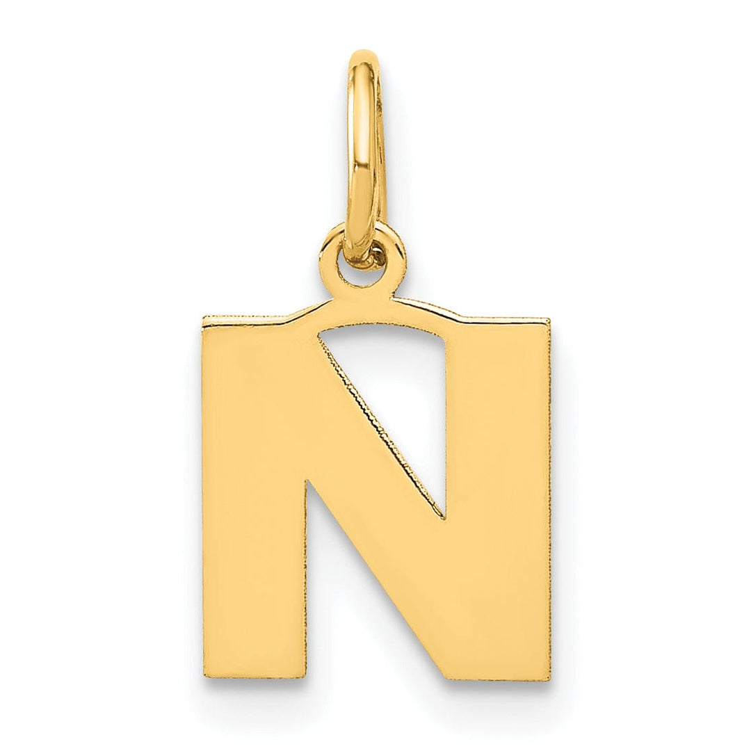 14k Yellow Gold Small Size Letter N Initial Block Pendant