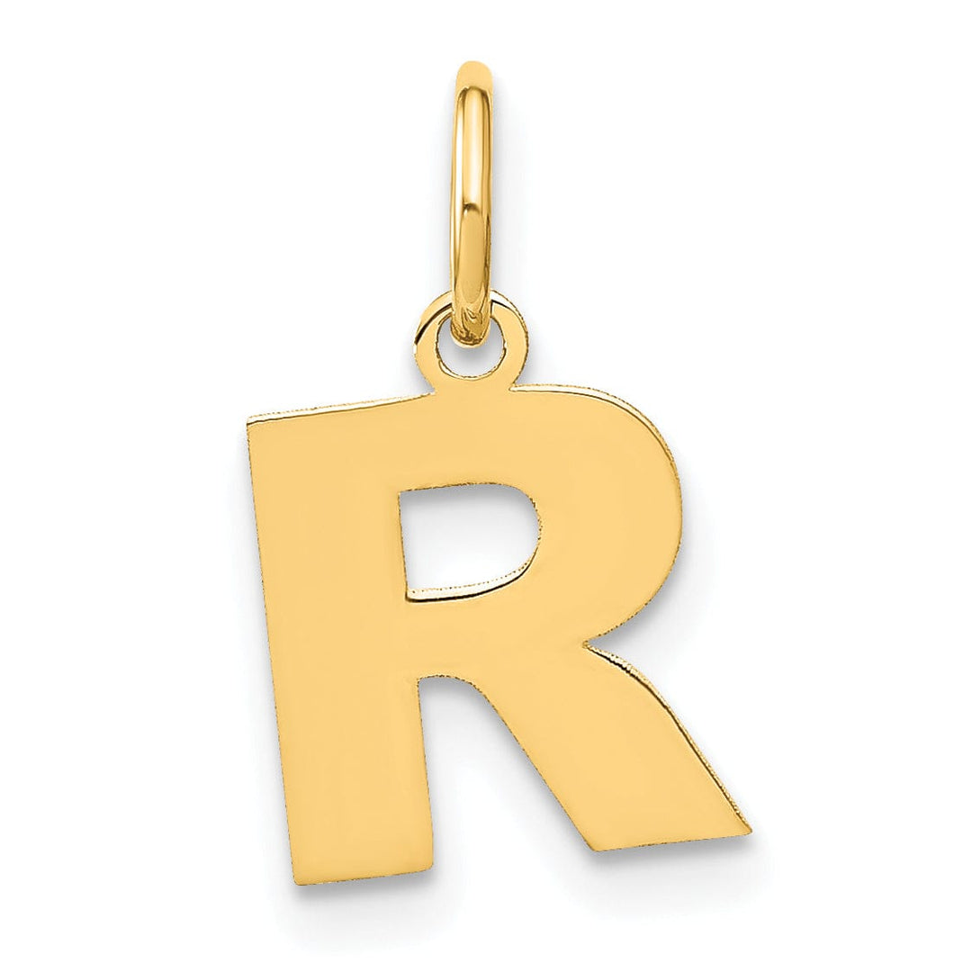 14k Yellow Gold Small Size Letter R Initial Block Pendant