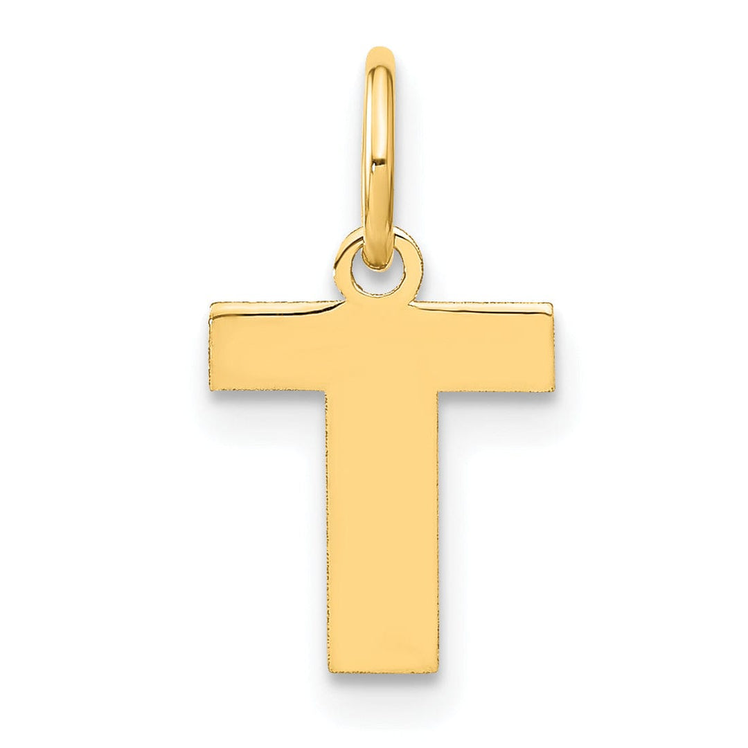 14k Yellow Gold Small Size Letter T Initial Block Pendant