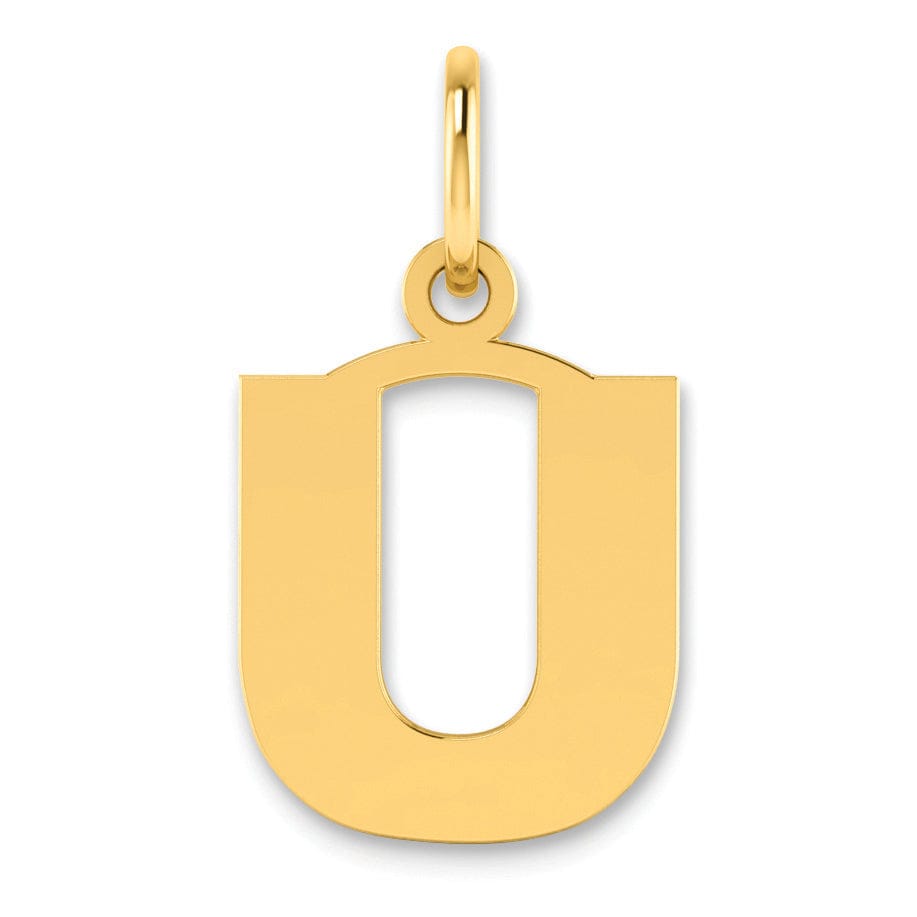 14k Yellow Gold Small Size Letter U Initial Block Pendant