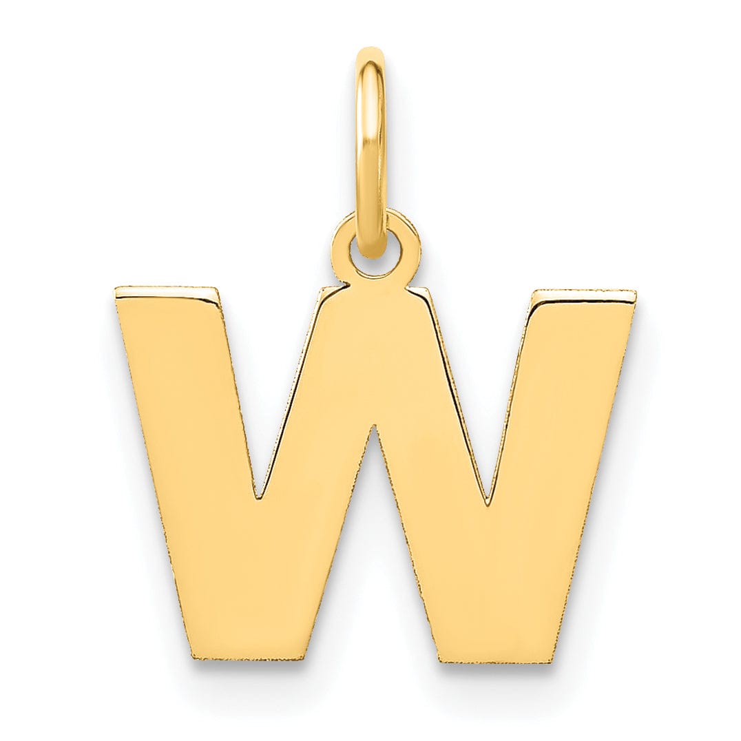 14k Yellow Gold Small Size Letter W Initial Block Pendant