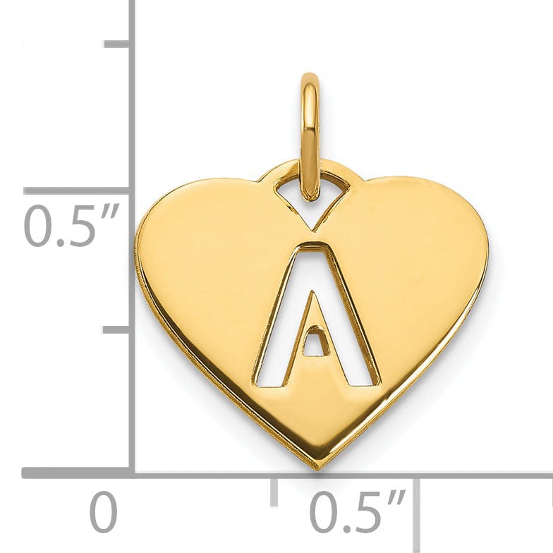 14k Yellow Gold Heart Cut-Out Letter A Initial Pendant