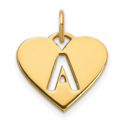 14k Yellow Gold Heart Cut-Out Letter A Initial Pendant