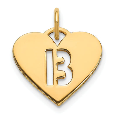 14k Yellow Gold Heart Cut-Out Letter B Initial Pendant