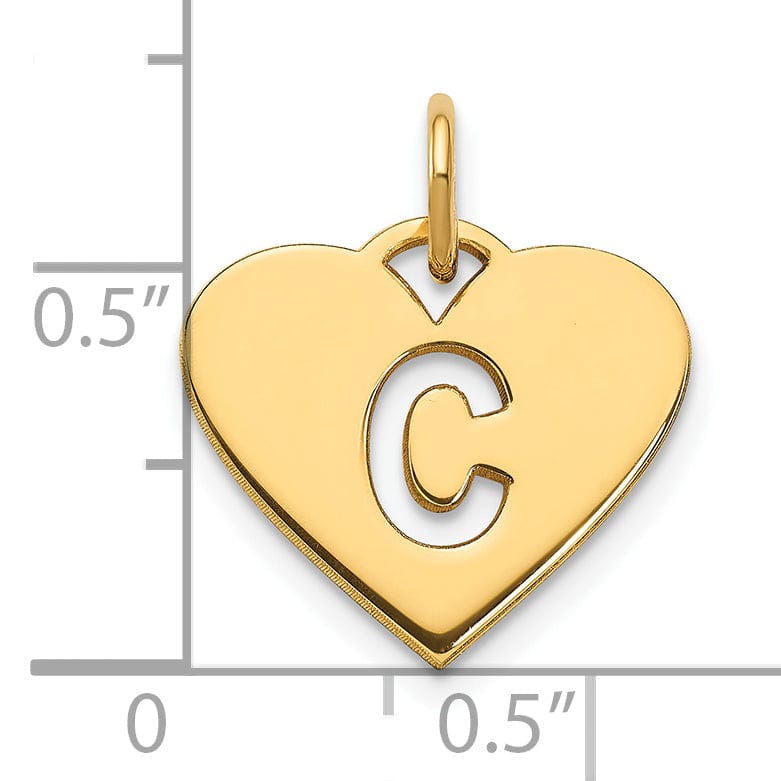 14k Yellow Gold Heart Cut-Out Letter C Initial Pendant