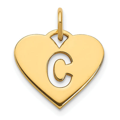 14k Yellow Gold Heart Cut-Out Letter C Initial Pendant