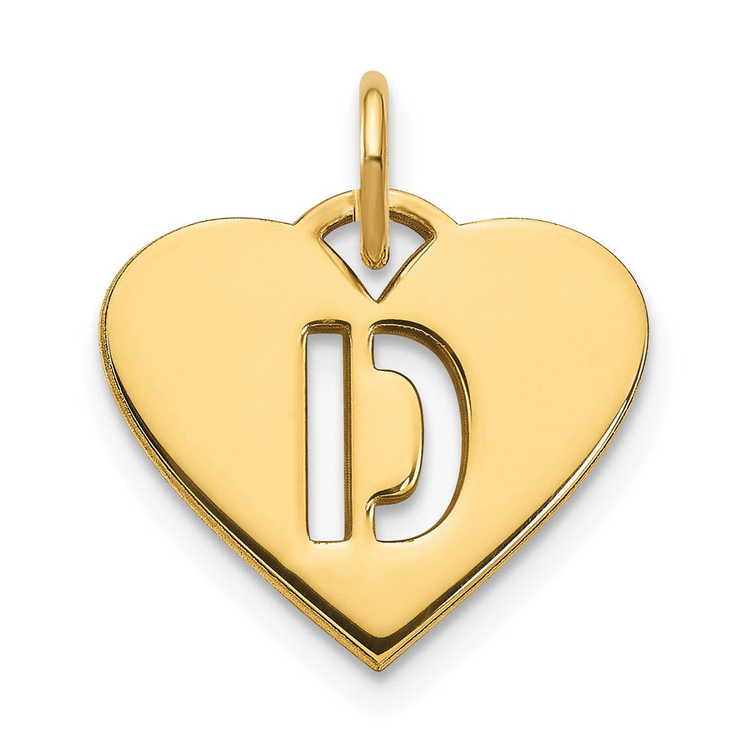 14k Yellow Gold Heart Cut-Out Letter D Initial Pendant
