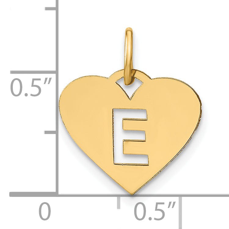 14k Yellow Gold Heart Cut-Out Letter E Initial Pendant