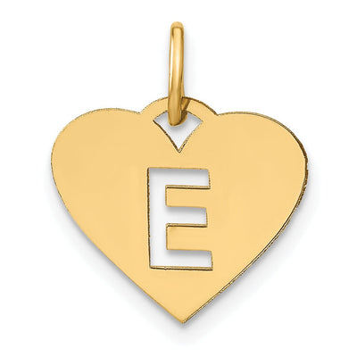 14k Yellow Gold Heart Cut-Out Letter E Initial Pendant