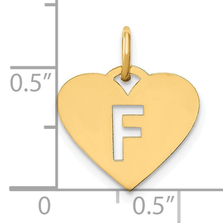 14k Yellow Gold Heart Cut-Out Letter F Initial Pendant