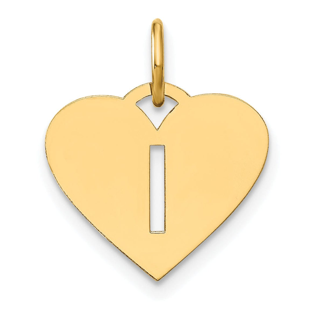 14k Yellow Gold Heart Cut-Out Letter I Initial Pendant