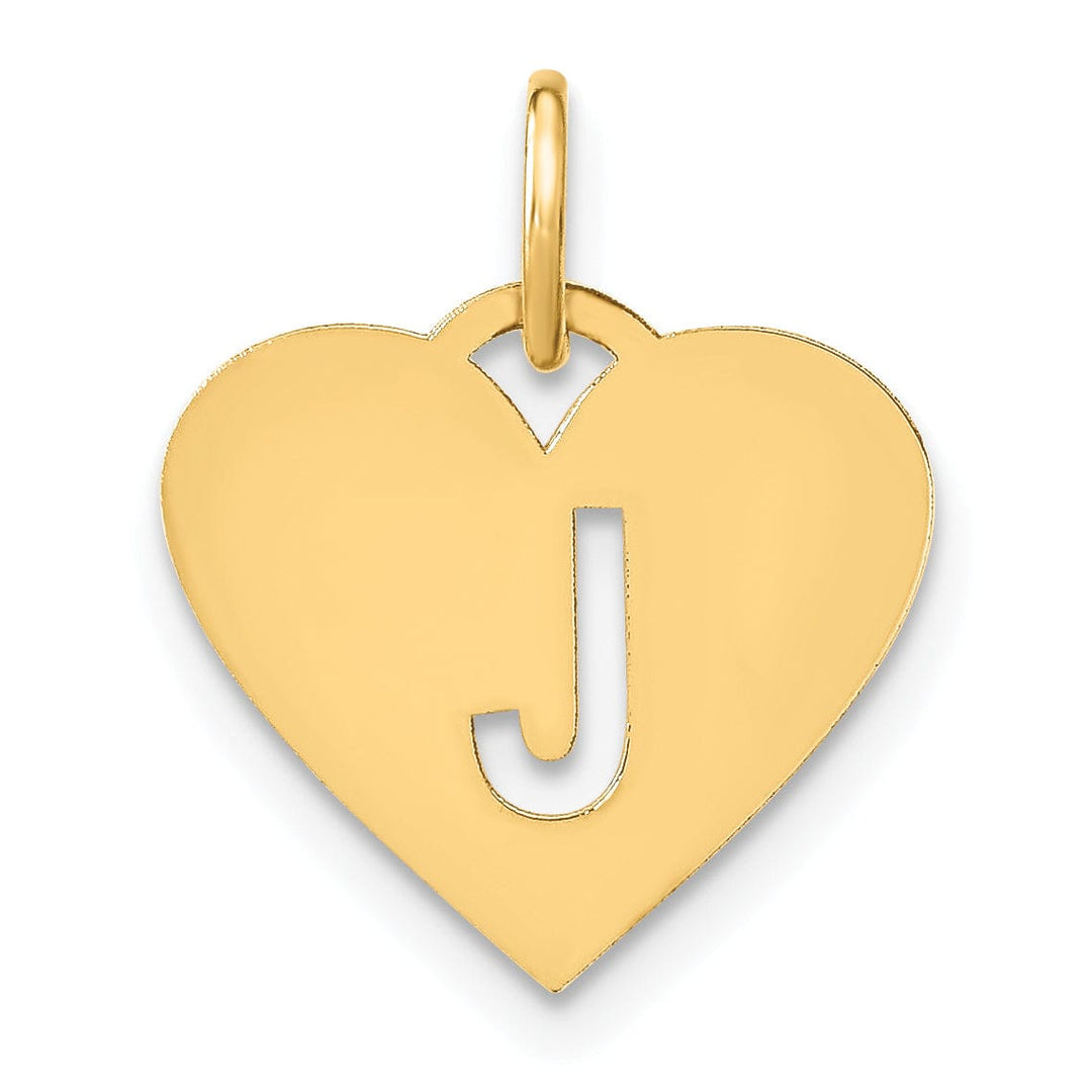14k Yellow Gold Heart Cut-Out Letter J Initial Pendant