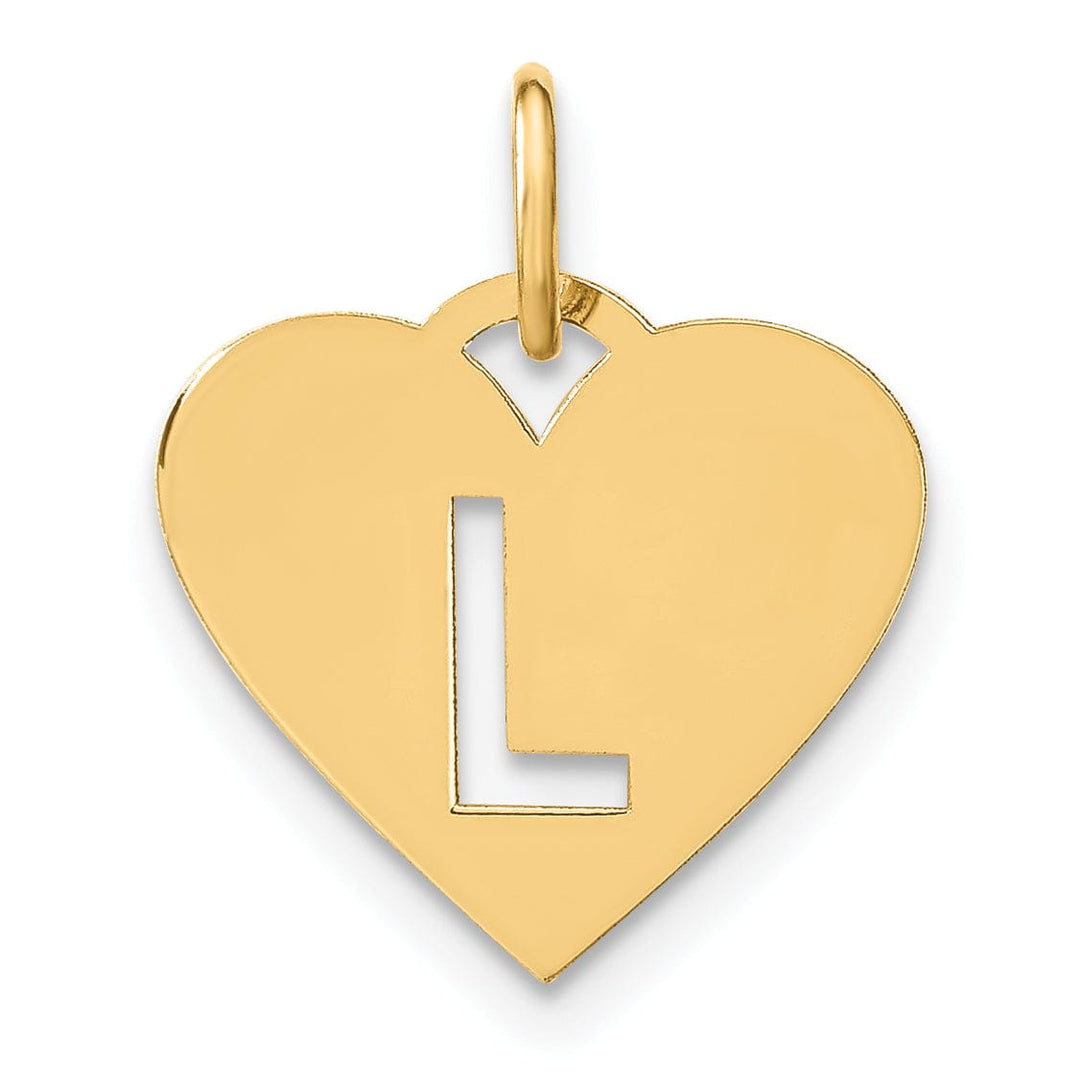14k Yellow Gold Heart Cut-Out Letter L Initial Pendant