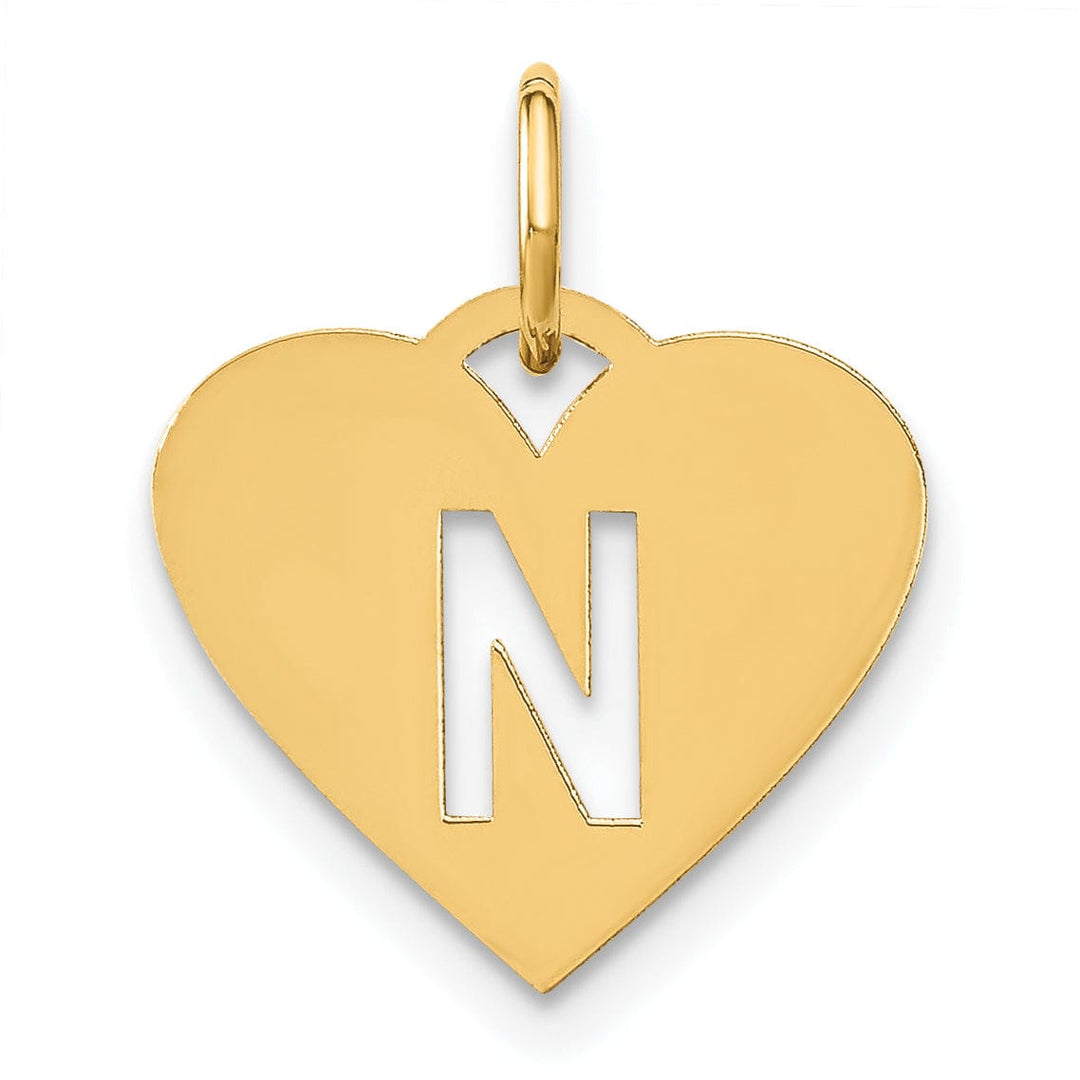 14k Yellow Gold Heart Cut-Out Letter N Initial Pendant