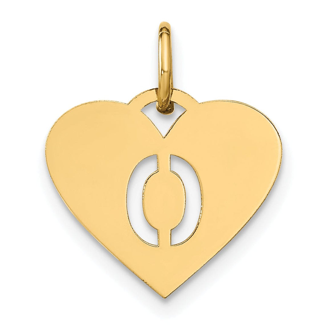 14k Yellow Gold Heart Cut-Out Letter O Initial Pendant