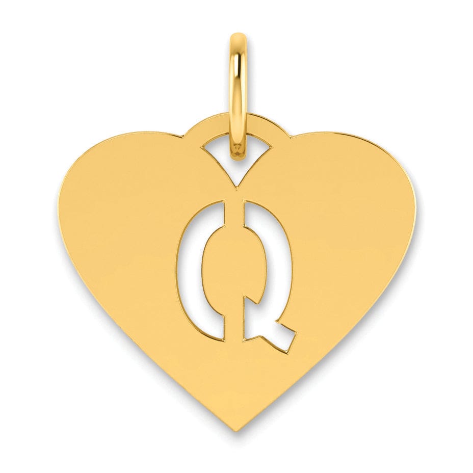 14k Yellow Gold Heart Cut-Out Letter Q Initial Pendant