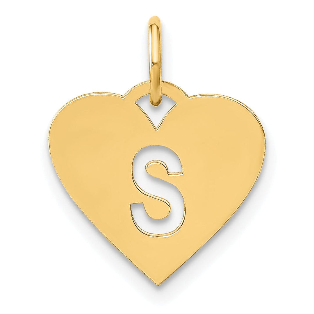 14k Yellow Gold Heart Cut-Out Letter S Initial Pendant