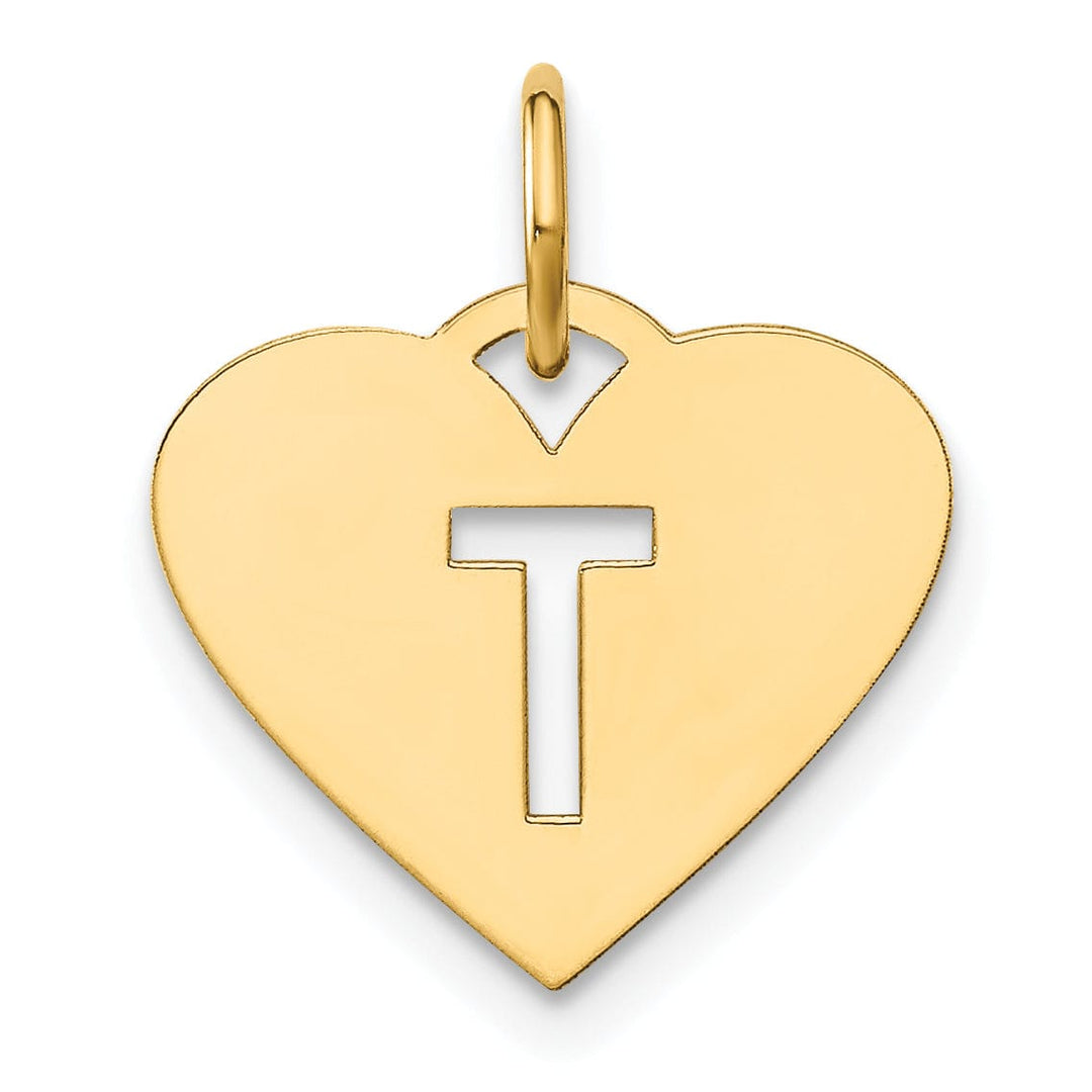 14k Yellow Gold Heart Cut-Out Letter T Initial Pendant