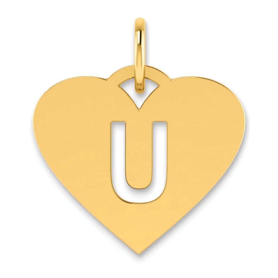 14k Yellow Gold Heart Cut-Out Letter U Initial Pendant