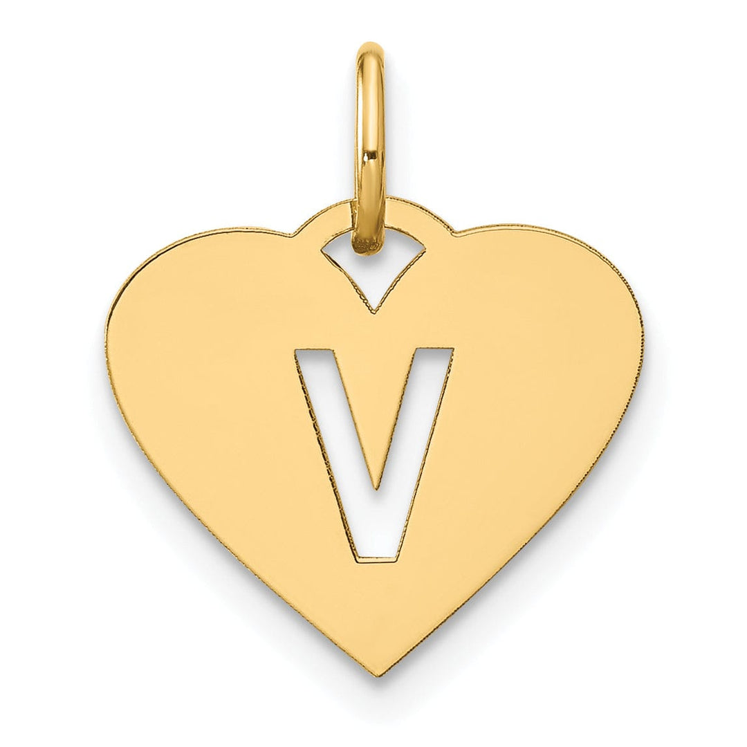 14k Yellow Gold Heart Cut-Out Letter V Initial Pendant