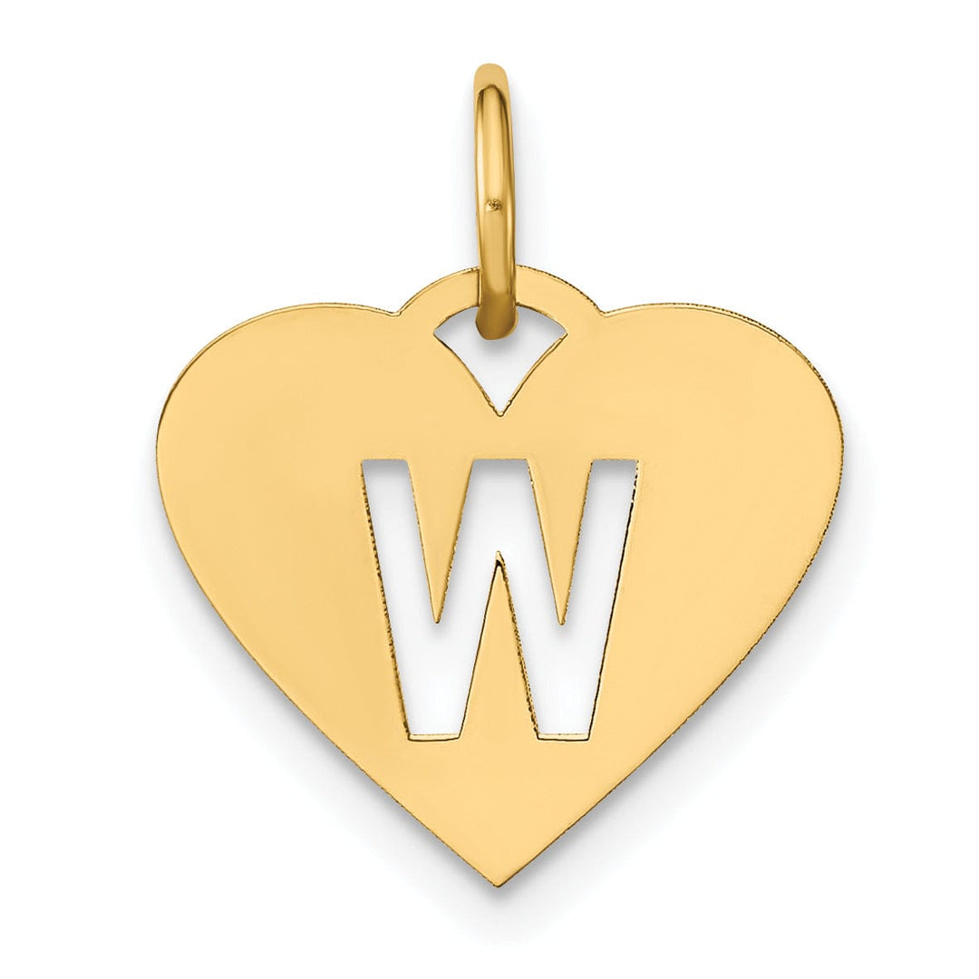 14k Yellow Gold Heart Cut-Out Letter W Initial Pendant