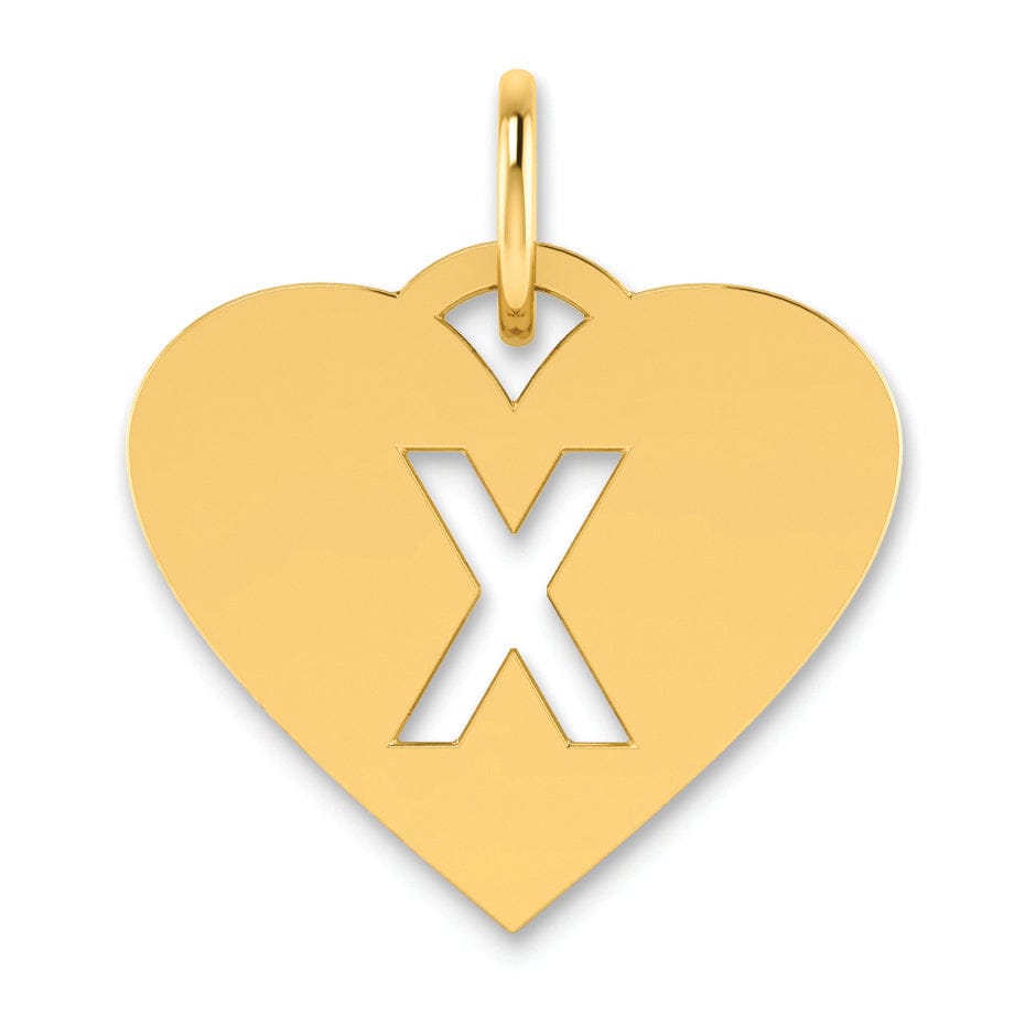 14k Yellow Gold Heart Cut-Out Letter X Initial Pendant
