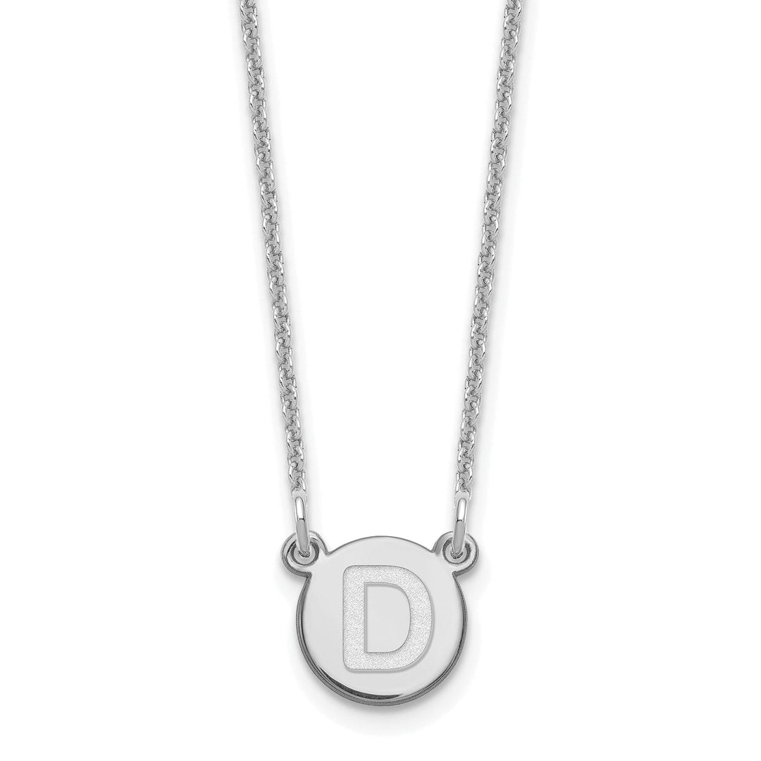 14k White Gold Tiny Circle Block Letter E Initial Pendant and Necklace