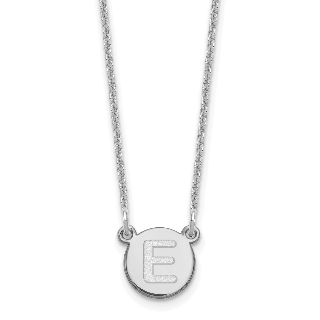 14k White Gold Tiny Circle Block Letter F Initial Pendant and Necklace