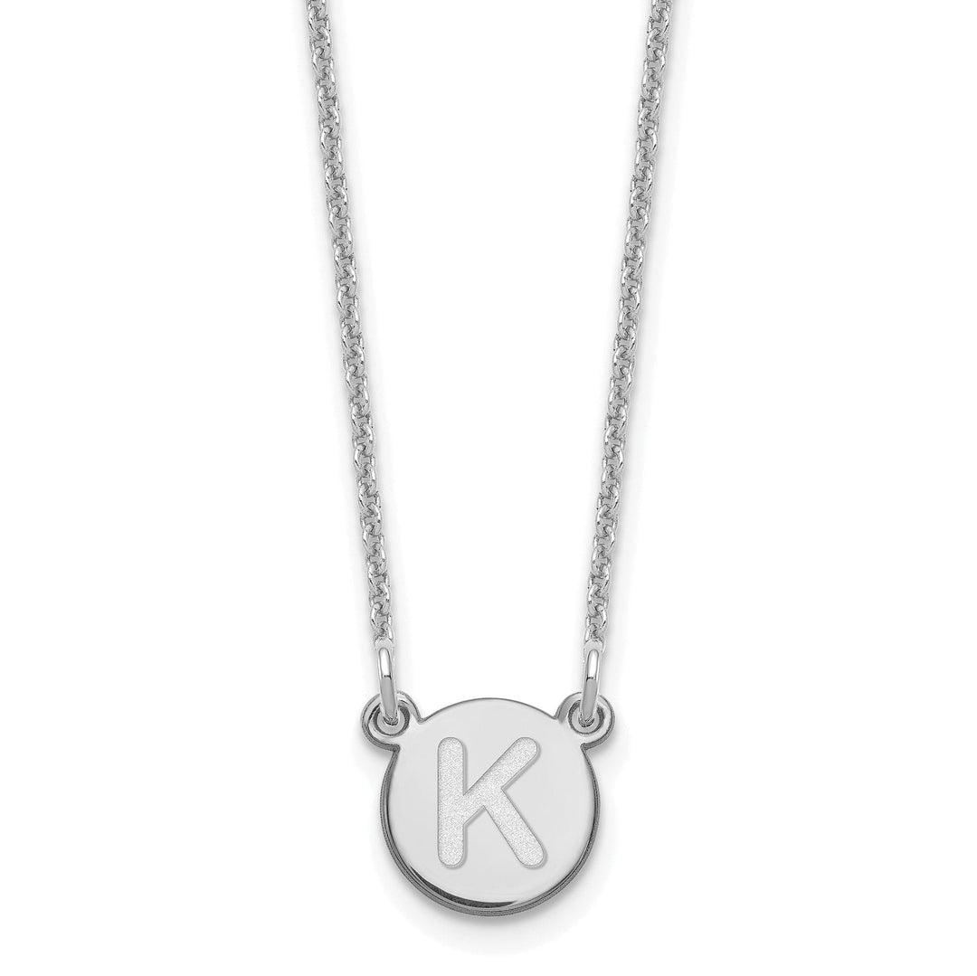 14k White Gold Tiny Circle Block Letter L Initial Pendant and Necklace