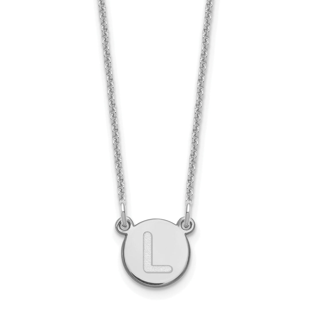 14k White Gold Tiny Circle Block Letter M Initial Pendant and Necklace