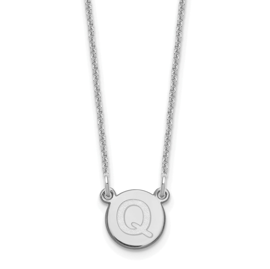 14k White Gold Tiny Circle Block Letter R Initial Pendant and Necklace