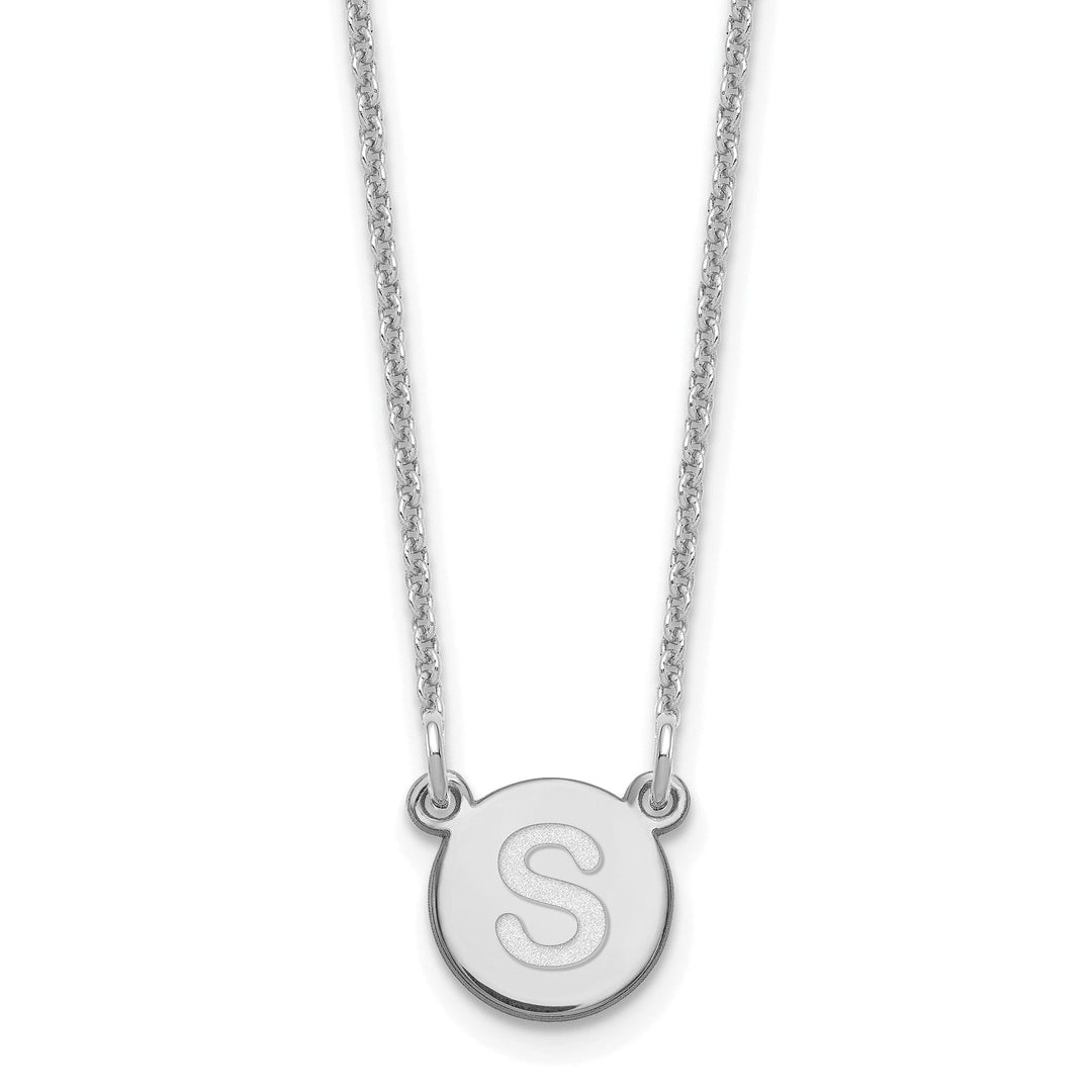 14k White Gold Tiny Circle Block Letter T Initial Pendant and Necklace