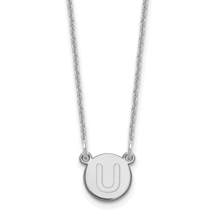 14k White Gold Tiny Circle Block Letter V Initial Pendant and Necklace