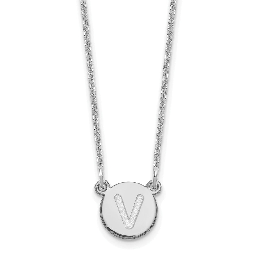 14k White Gold Tiny Circle Block Letter W Initial Pendant and Necklace