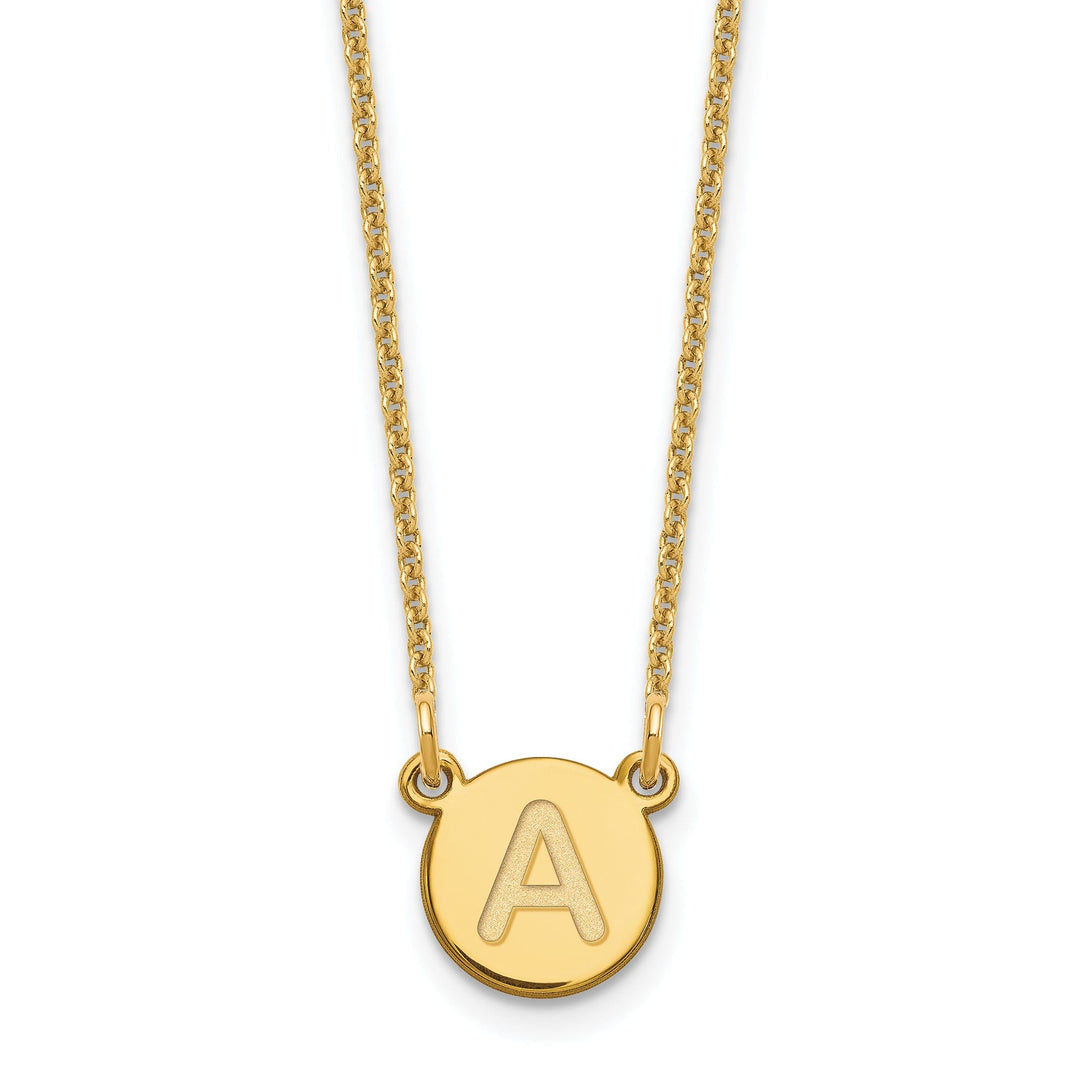 14k Yellow Gold Tiny Circle Block Letter B Initial Pendant and Necklace