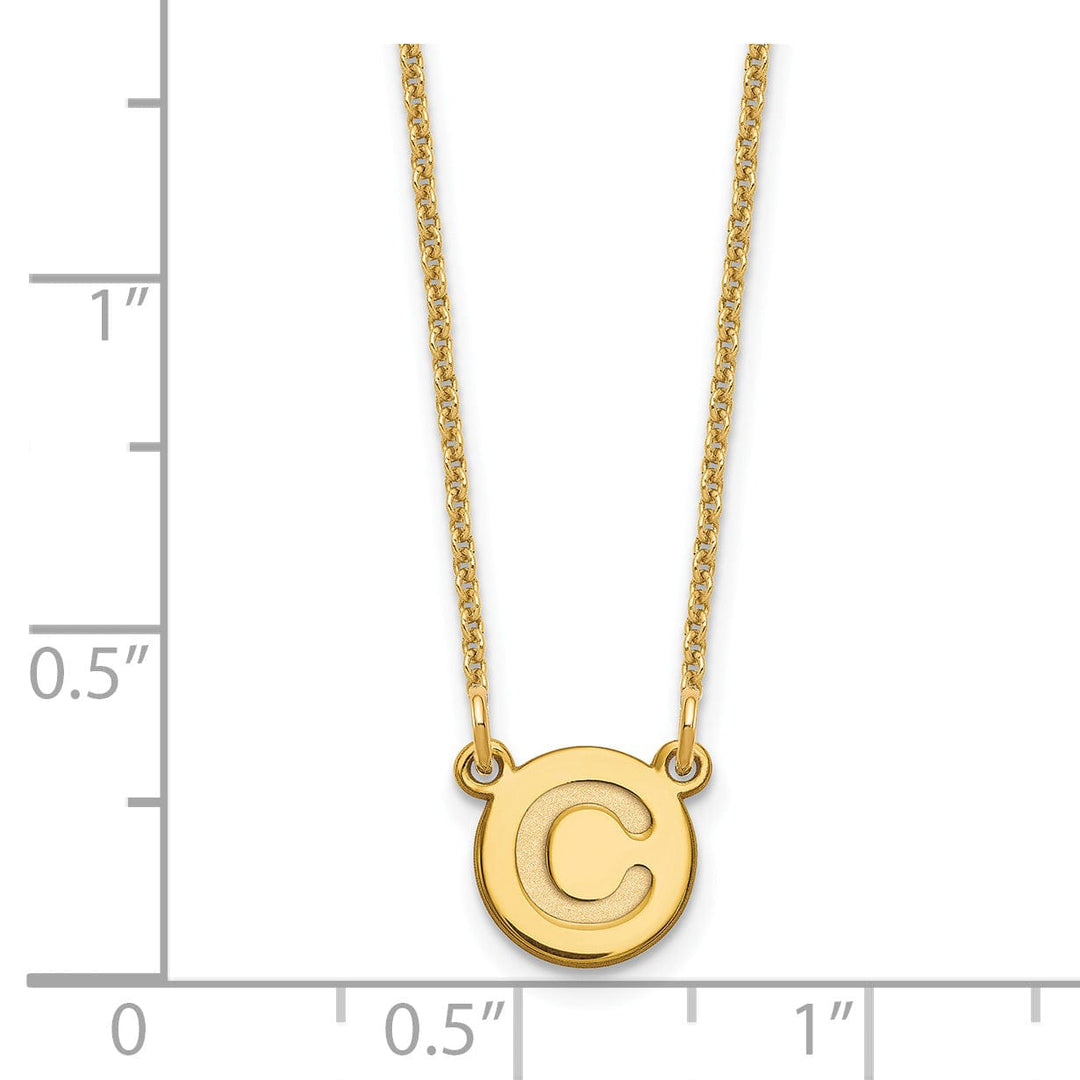 14k Yellow Gold Tiny Circle Block Letter D Initial Pendant and Necklace