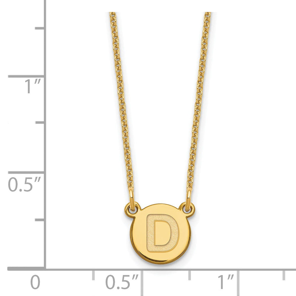 14k Yellow Gold Tiny Circle Block Letter E Initial Pendant and Necklace