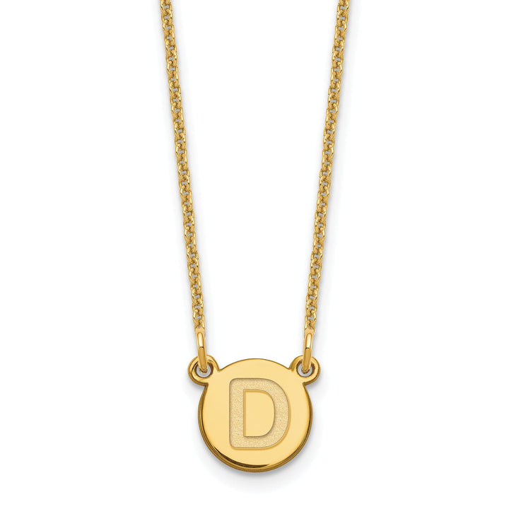 14k Yellow Gold Tiny Circle Block Letter E Initial Pendant and Necklace