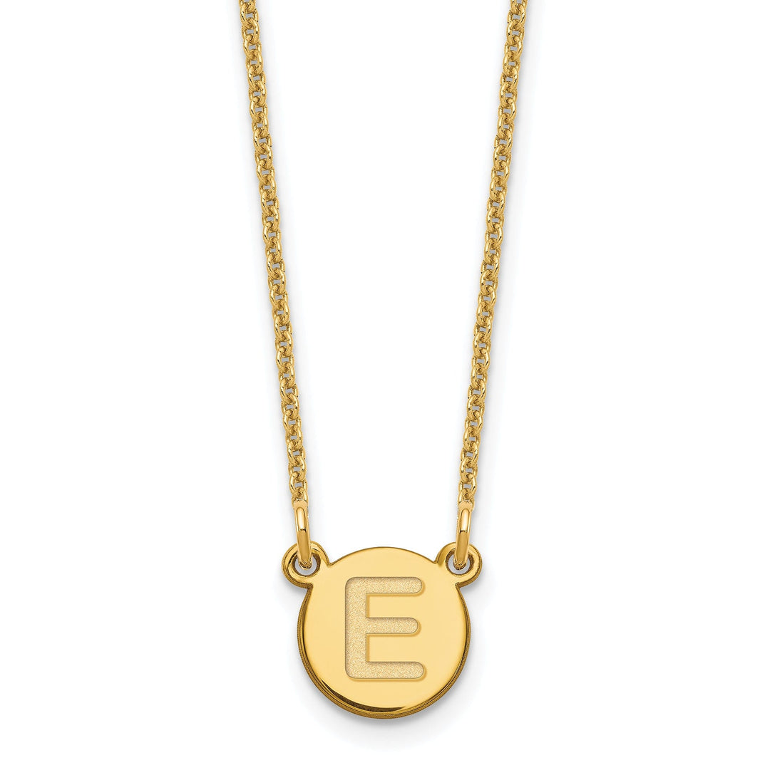 14k Yellow Gold Tiny Circle Block Letter F Initial Pendant and Necklace