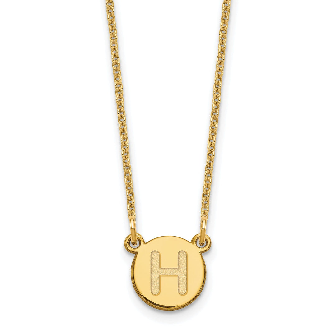 14k Yellow Gold Tiny Circle Block Letter I Initial Pendant and Necklace