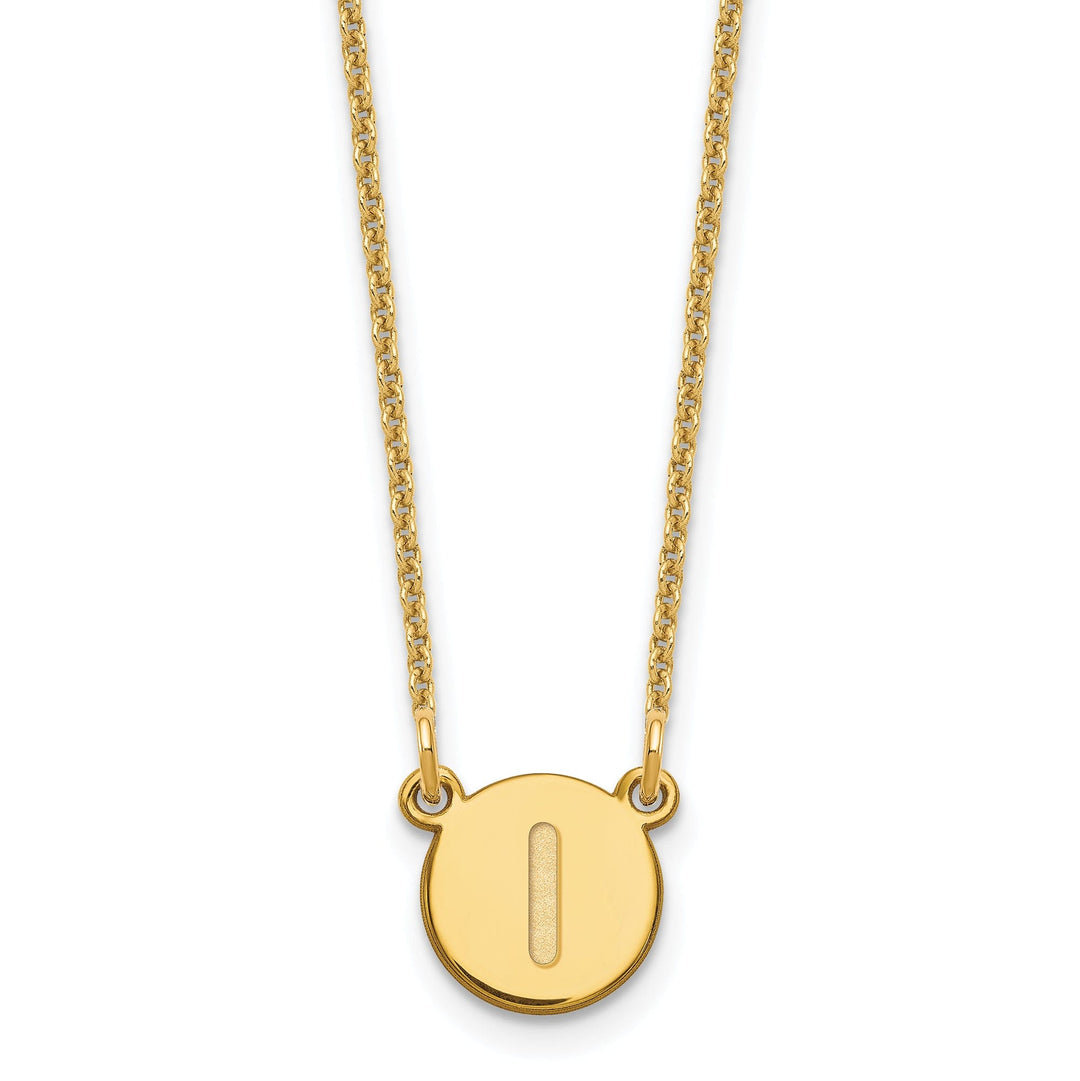 14k Yellow Gold Tiny Circle Block Letter J Initial Pendant and Necklace